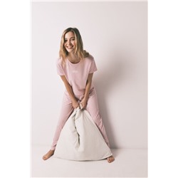 Pijama largo algodón rosa estampado miniflores