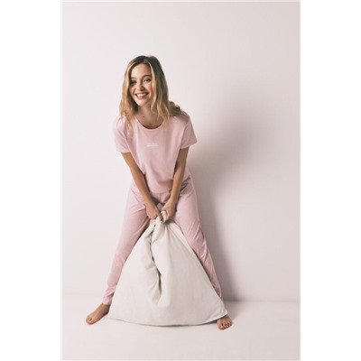 Pijama largo algodón rosa estampado miniflores