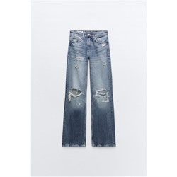 HIGH-RISE RIPPED WIDE-LEG TRF JEANS