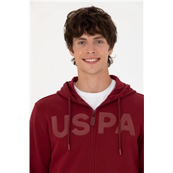 Erkek Bordo Kapüşonlu Örme Hırka