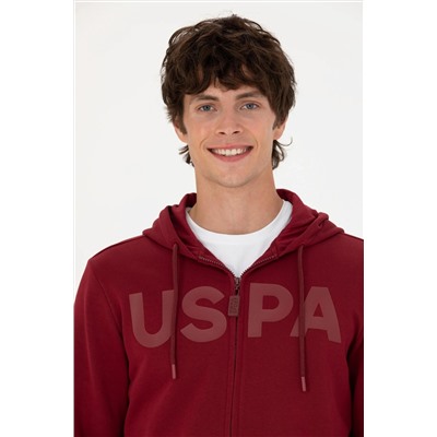 Erkek Bordo Kapüşonlu Örme Hırka