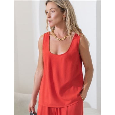 Свободный топ с U-вырезом изо льна с вискозой по косой