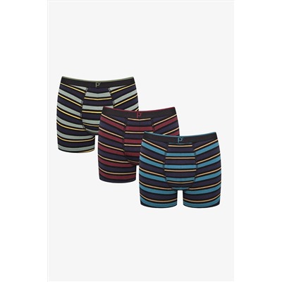 Penti Erkek Pamuklu Detailed 3lü Çizgili Çok Renkli Boxer
