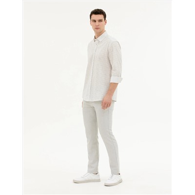 Gri Slim Fit Beli Lastikli Kanvas Pantolon