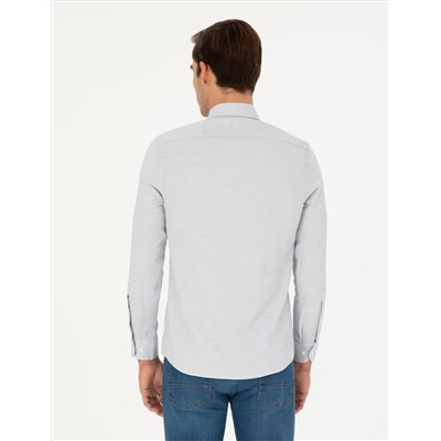 Gri Slim Fit Uzun Kollu Gömlek