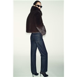 SHORT FAUX FUR COAT WITH LAPEL COLLAR