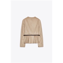 BELTED FAUX SUEDE PEPLUM JACKET