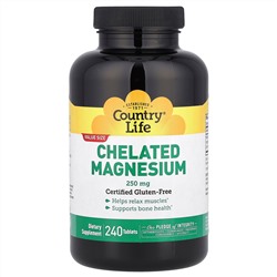 Country Life, Хелатный магний, 250 мг, 90 таблеток