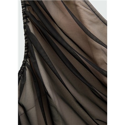 Vestido mesh asimétrico drapeado