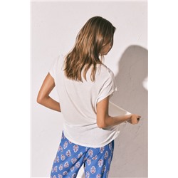 Camiseta corta viscosa lino beige