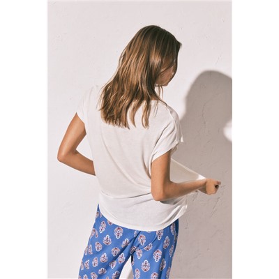 Camiseta corta viscosa lino beige