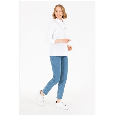 Kadın Beyaz Uzun Kollu Basic Gömlek