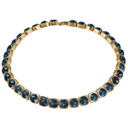 Колье Теннис (кристаллы SW темно-синие 8мм; покрытие золото) 37-40см, Есть комплект