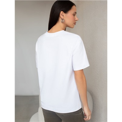 Свободная футболка с принтом из премиального хлопка с эластаном