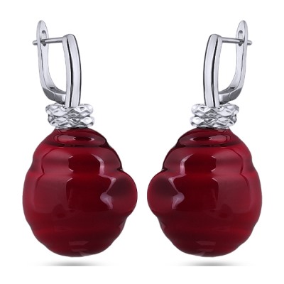 Серьги (Майорка 18мм вишневая; покрытие родий), Есть комплект