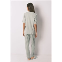 Pijama camisero algodón canalé verde