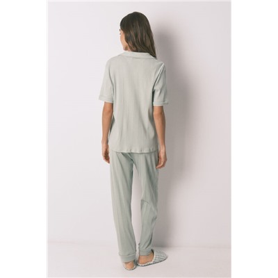 Pijama camisero algodón canalé verde