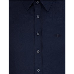 Lacivert Slim Fit Armürlü Uzun Kollu Gömlek