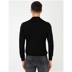 Siyah Slim Fit Yarım Balıkçı Basic Triko Kazak