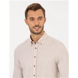Bej Slim Fit Uzun Kollu Gömlek