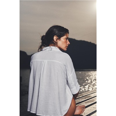 CROPPED LINEN BLEND SHIRT