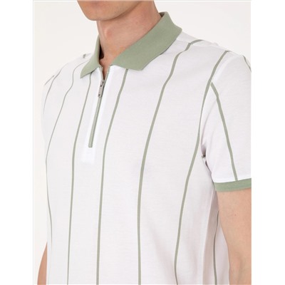 Çağla Yeşili Çizgi Detaylı Slim Fit Polo Yaka Tişört