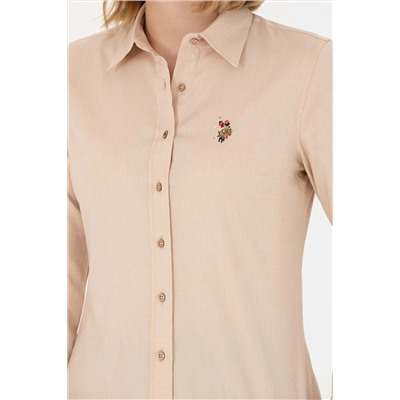 Kadın Camel Uzun Kollu Basic Gömlek