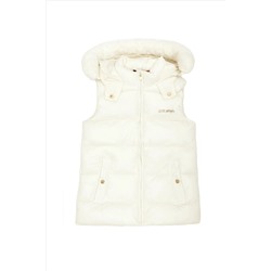 Kız Çocuk Krem Kapüşonlu Yelek