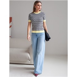 Джемпер с коротким рукавом жаккардовой вязки с принтом ромб