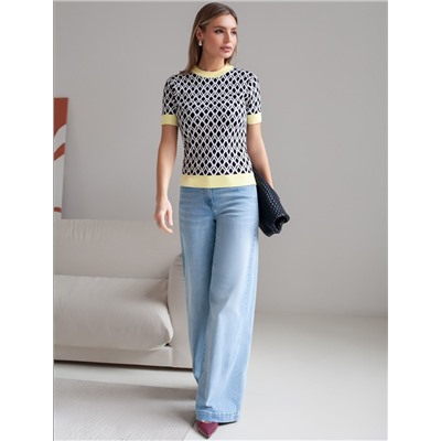 Джемпер с коротким рукавом жаккардовой вязки с принтом ромб