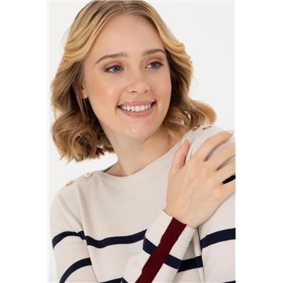 Kadın Krem Bisiklet Yaka Kazak