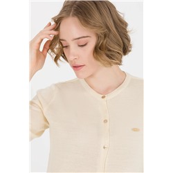 Kadın Krem Melanj Basic Triko Hırka