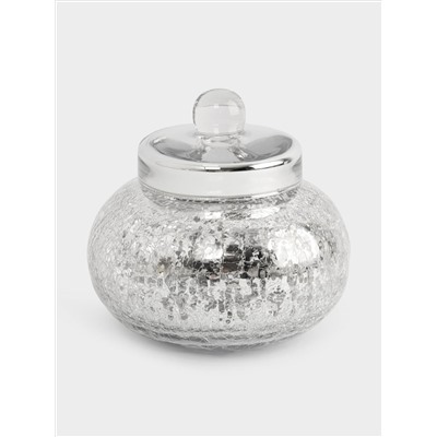 Конфетница, 16х15 см, с крышкой, стекло, серебристая, Кракелюр, Craquelure