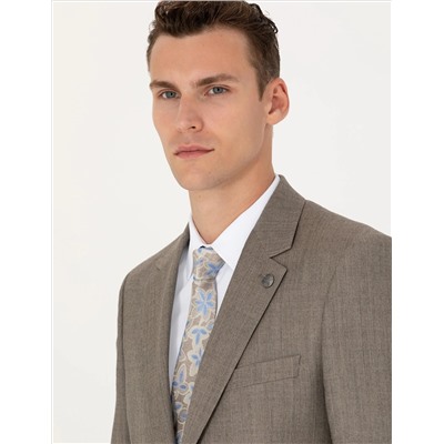 %100 Yün Bej Slim Fit Takım Elbise