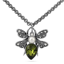 Кулон Мотылек (кристаллы SW зеленые, Майорка; античное серебро) 50см, Есть комплект