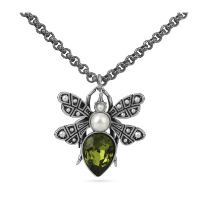 Кулон Мотылек (кристаллы SW зеленые, Майорка; античное серебро) 50см, Есть комплект