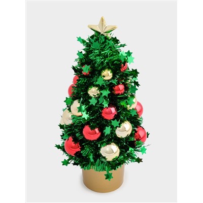 Ель искусственная, 21 см, с шарами, в горшке, мишура/пластик, зеленая, New year