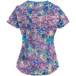 UA Spring Ditzy Turquoise Mock Wrap Scrub Top