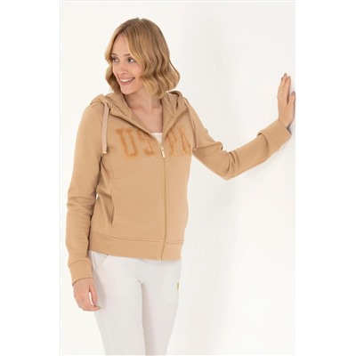 Kadın Kum Kapüşonlu Basic Sweatshirt