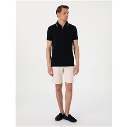 Bej Slim Fit Keten Karışımlı Beli Bağcıklı Dokuma Şort
