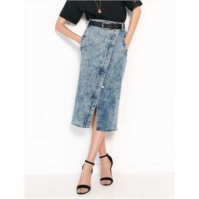 Юбка на запАх из эластичного денима
