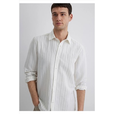 Mavi Çizgili Beyaz Gömlek Regular Fit / Normal Kesim 0211515-620