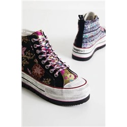 Sneakers altas plataforma patch oriental