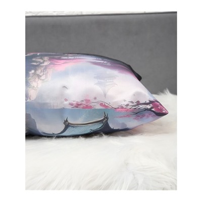 Декоративная атласная наволочка "Японский садик" 40х60см интерьерная