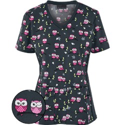 Cherokee Flexibles Scrubs Midnight Owl Print Top