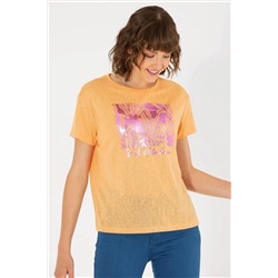 Kadın Turuncu Bisiklet Yaka Tişört