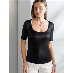 Футболка облегающая из хлопка в рубчик с U вырезом и матовым покрытием металлик