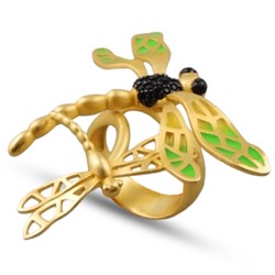 Кольцо Стрекоза (эмаль зеленая, желтая; покрытие матовое золото), Есть комплект