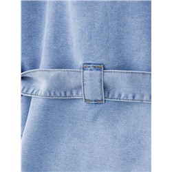 Удлиненная блузка с поясом и карманами из джинсового лиоцелла