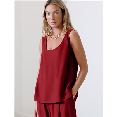 Свободный топ с U-вырезом изо льна с вискозой по косой